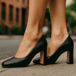 Franco Sarto Black Snakeskin Block Heel Pumps Size 11